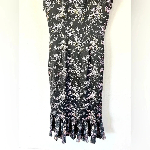 Cinq a Sept Nanon Silk Ruched Black Floral Ruffle Midi Sheath Dress Size 4 - Picture 14 of 16